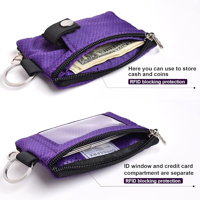 CHENSPRX Minimalist RFID Blocking Small Wallet with ID Window,WaterResistant Zip Id Case Wallet with Lanyard Keychain for Cards,Cash,Travel,Women,Men - Image 3