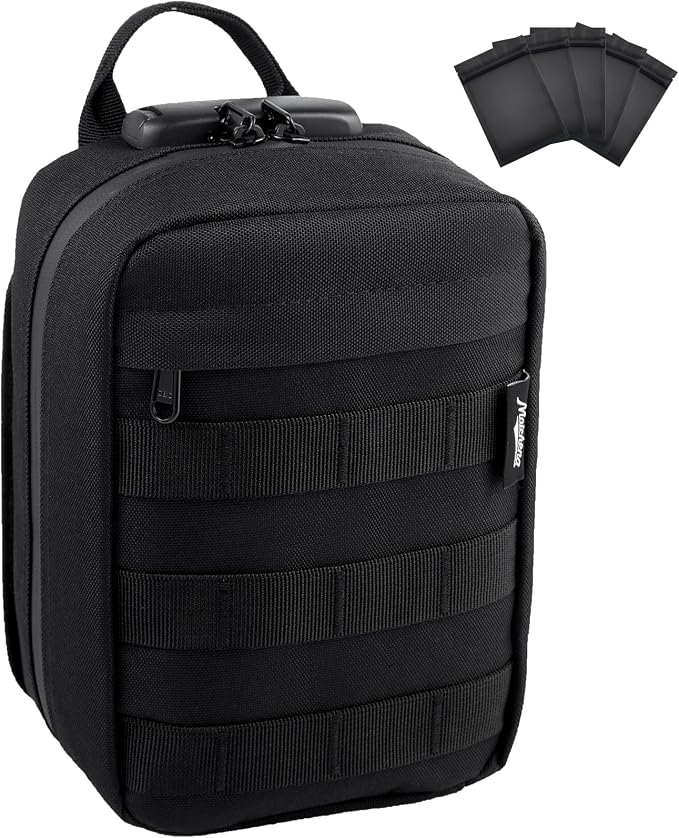 Storage Bag with Combination Lock Small Travel Medicine Lock Box Carbon Lined Tactical Molle Pouch Case Money Cosmetic Organizer by MAICHENG