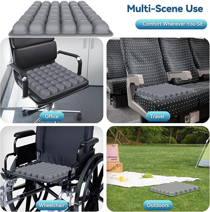 Airplane Seat Cushion for Long Flights, Inflatable Travel Seat Cushion with Built-in Pump, 36 Air Cell Portable Seat Pad, Foldable Non-Slip Cushion for Plane, Office Chair, Car, Stadium (Grey) - Image 7