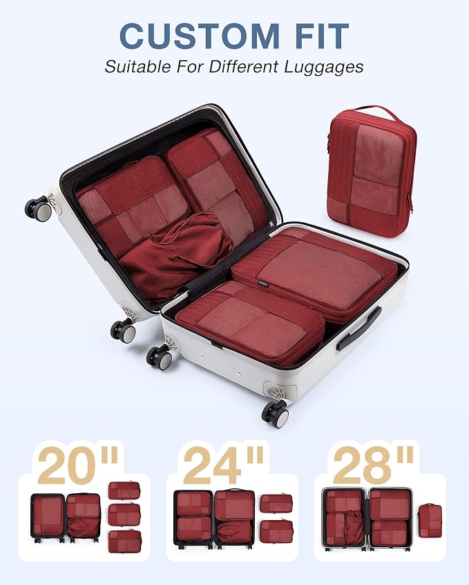 BAGSMART Compression Packing Cubes for Travel, 6 Set Luggage Organizer Bags | Fits 20/24/28in Carry-On Suitcases, Compressible Bags Streamline Cruise Travel Essentials, Sturdy Handles, Machine Washable - Image 3
