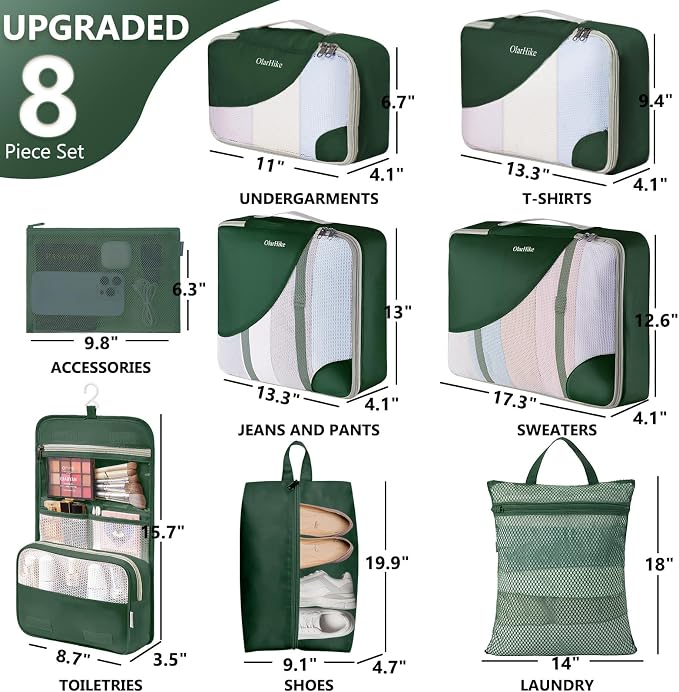 OlarHike 8 Set Packing Cubes for Travel,Gifts for Women Mom,Anti-Tearing Suitcase Organizer,with Over 1000 pcs Mesh Holes,Vacation Essentials & Accessories for Cruise Ship - Image 2