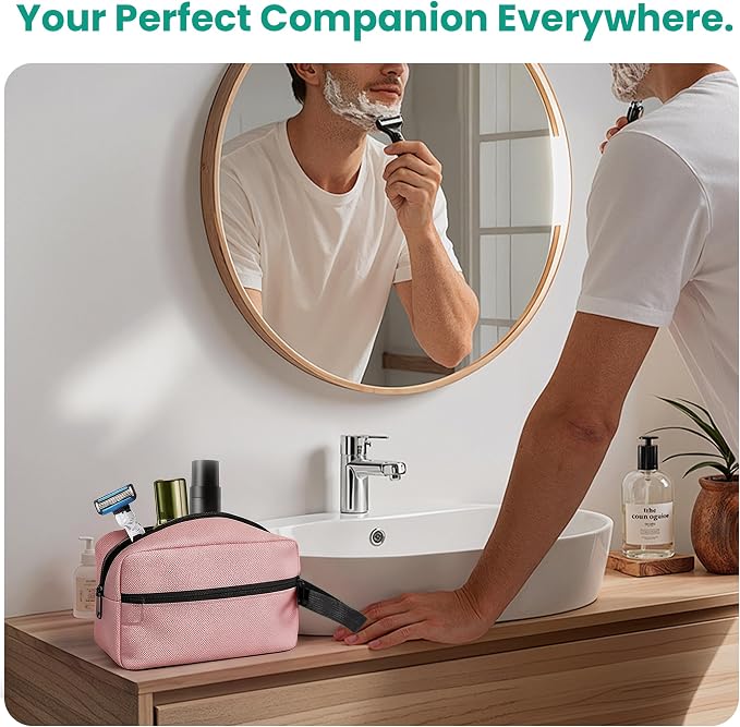 Travel Toiletry bag for Women and Men,Small Cosmetic Bag Hanging Lightweight Makeup Bag Small Tool Bag Travel Organizer accessories for Women Men - Pink - Image 5
