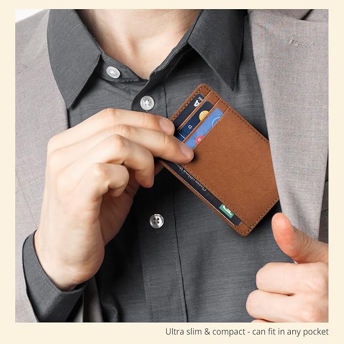 Slim Minimalist RFID Leather Wallet, Front Pocket Card Holder for Men - Image 6