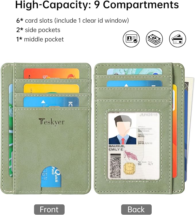 Teskyer Slim Minimalist Wallet for Men, RFID Front Pocket Card Holder | Ultra Slim Front Pocket Design, 8 Card Slots, RFID Protection, Smooth Faux Leather for Everyday Carry - Image 3