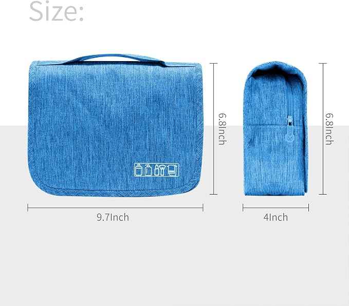 Lcsmaokin Large Capacity Toiletry Bag Travel Bag with Hanging Hook for Men and Women Waterproof Travel Cosmetic Bag Bathroom Storage Bag for Brushes Set, Full-Sized Shampoo, Toiletries, (Sky Blue) - Image 4