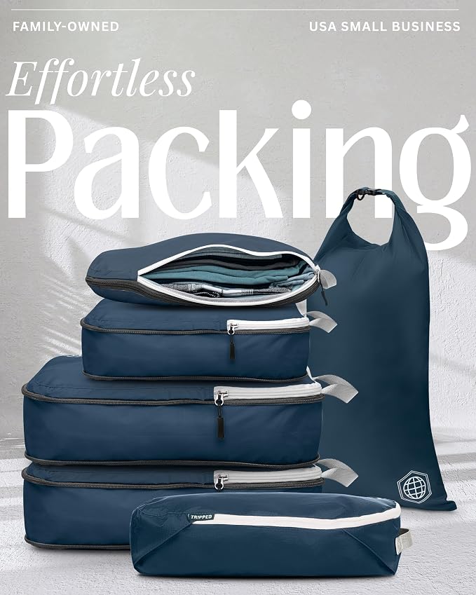 TRIPPED Travel Gear Compression Packing Cubes for Carry-On Travel 6-Pack | Ultralight Ripstop Packing Cubes with Compression Zippers for Organized Carry-On Luggage, Backpack, and Travel Packing - Image 7