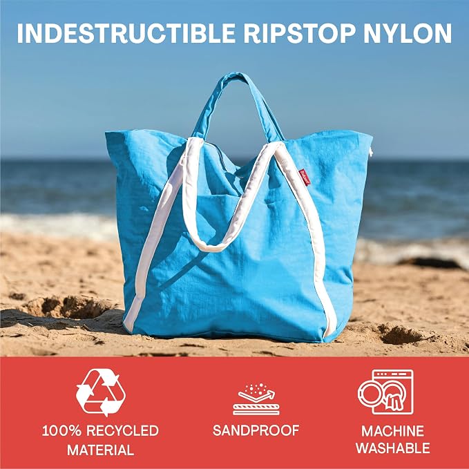 Bodysurf Beach Bag Waterproof Sandproof, Foldable Packable Travel Zip Tote | Pool, boat and swim bag for men and women, XL and medium, 6 colors, zip-top, front pocket, inner wet pouch, recycled nylon - Image 8