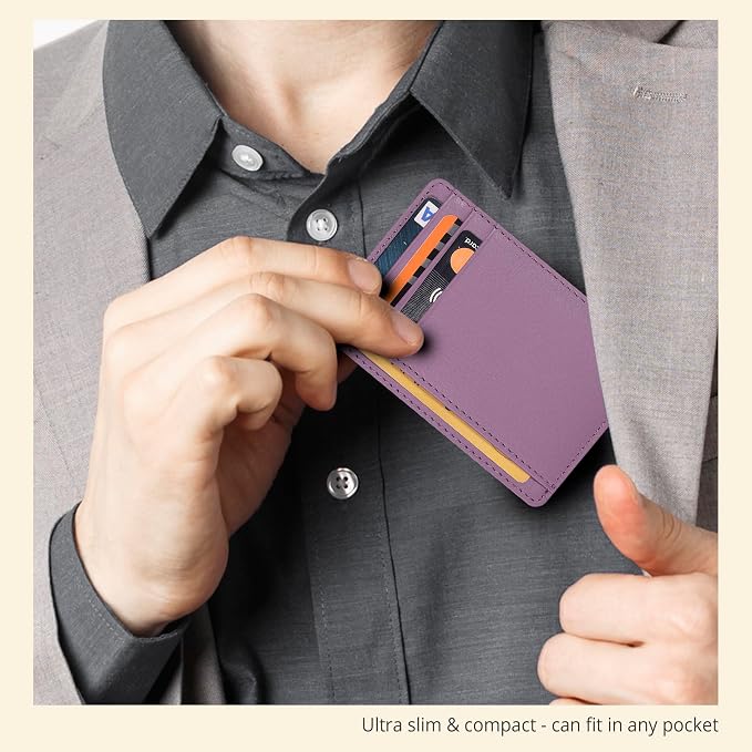 Slim Minimalist RFID Leather Wallet, Front Pocket Card Holder, Baby Pink - Image 6