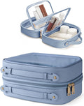 Clear Cosmetic Bag Double Layer Travel Toiletry Bag Clear Makeup Bag Case with 4 Compartments, Transparent Travel Bag for Toiletries, Large Toiletry Bag for Women Cosmetic Case (Dusty Blue, Large) by Oaque