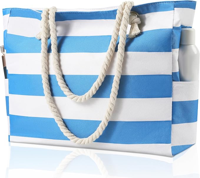 Clothirily Beach Bag for Women, Large Beach Tote Bag Waterproof with Zipper | Large Capacity Swim Pool Bag, Inner Pockets, Sandproof Foldable Beach Tote for Travel Essentials by Clothirily