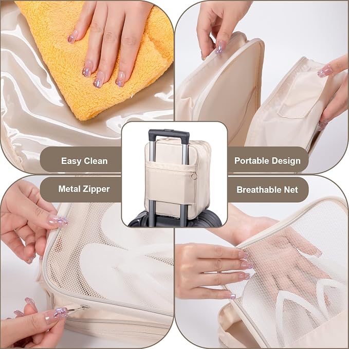 Shoe Bag for Travel, Travel Shoe Bag for Packing, Hold 3 Pairs of Shoes, Travel Essentials for Flying Shoe Organizer Shoe Storage Bag for Travel Light Beige - Image 7