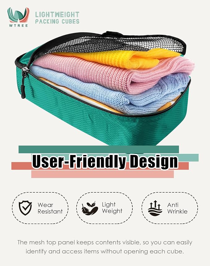 WTREE 4-Piece Packing Cubes Travel Accessories Set for Suitcases - Luggage Organizer Bags with Double Zipper - Mesh Top - Large - Green - Image 3