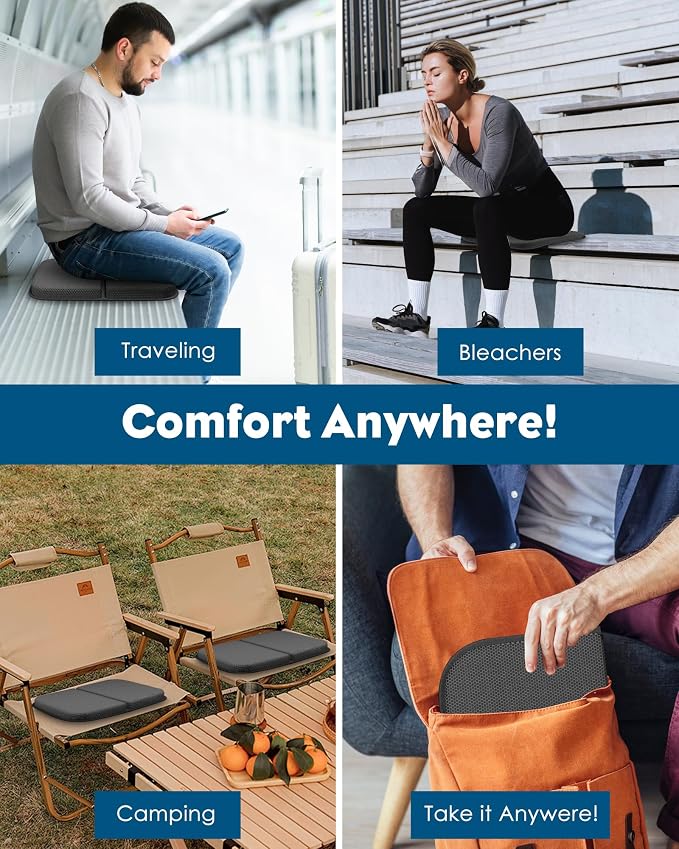 Gel Travel Seat Cushion, Portable Airplane Seat Cushion, 14.5" x 10.5" Foldable for Airplane Seats, Office Chair, Camping, Bleachers, Flights, Commute - Image 7