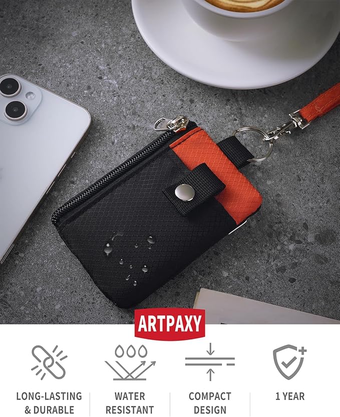 Artpaxy Minimalist Wallet For Mens Womens, Keychain RFID Blocking Zipper Small Wallet with ID Window 2 Lanyards,Water Resistant Travel Cash Card Coin Case Boys Girls - Image 2