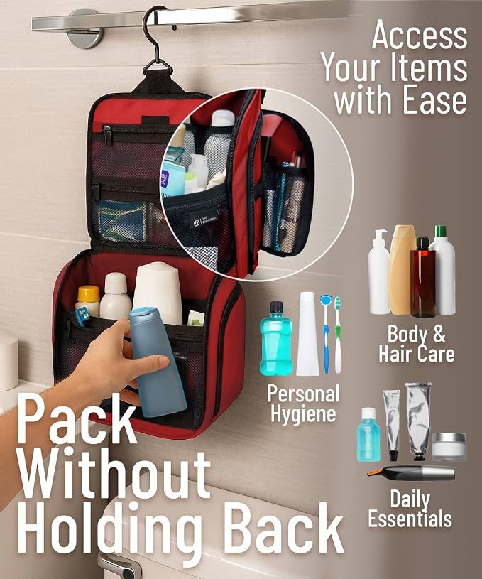 D&D Wanderlust D&D Hanging Travel Toiletry Bag for Men and Women – Cosmetics, Makeup and Toiletries Organizer Kit with 10 Compartments - Image 6