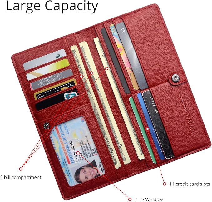 Bveyzi Ultra Slim Thin Leather RFID Blocking Credit Card Holder Bifold Clutch Wallets for Women - Image 3