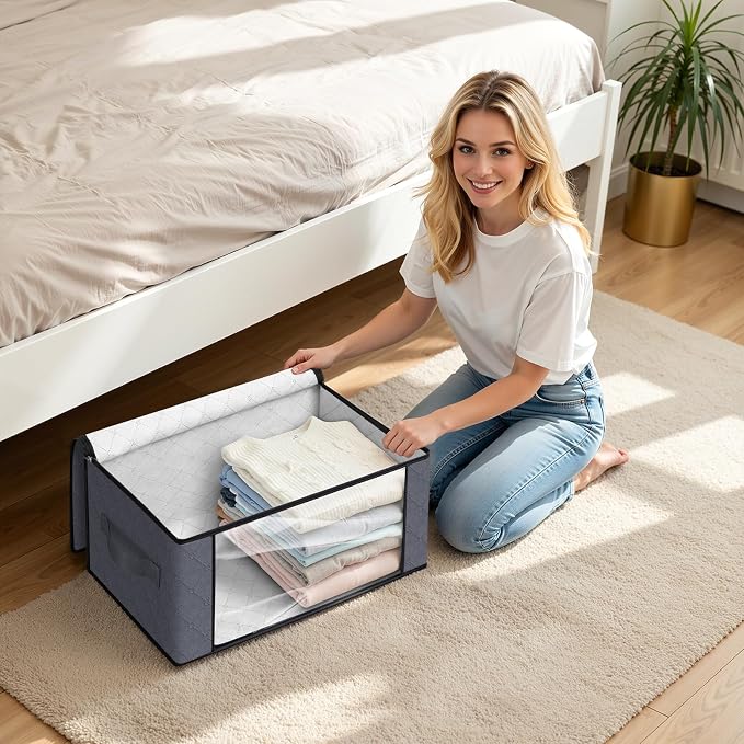 35L Closet Organizers, Foldable Under Bed Storage Containers | Storage Bags with Zippers,Window and Handles for Organizing Bedroom, Closet, Clothing,Organization with Handle - Image 4