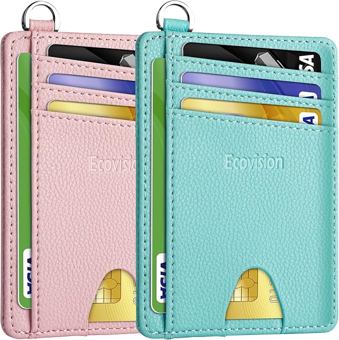 Slim Minimalist Front Pocket Wallet, RFID Blocking Credit Card Holder Wallet with Detachable D-Shackle for Men Women by Ecovision