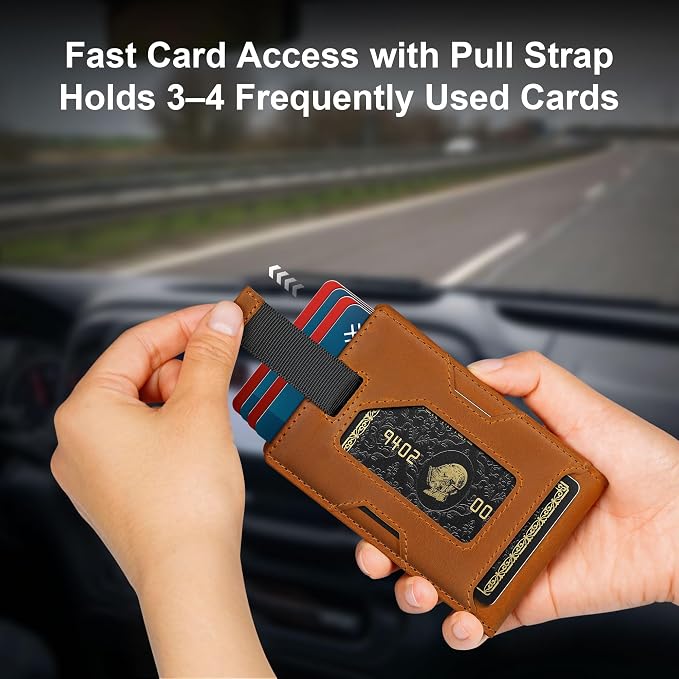 Slim Genuine Leather Wallet: Thin RFID Wallet 12+ Card Hold | Top Grain Leather Wallet with Magnetic Money Clip Inside - Minimalist Front Pocket Wallets - Gifts for Men with Gift Box - Image 3