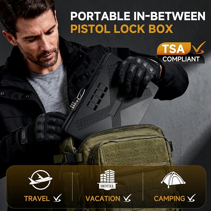 Gun Safe Alternative,Portable Gun Case Handgun Lock Box Quick Access Pistol Safe Small Handgun Storage with TSA Padlock,Instant Access Gun Box for Bedside and Car - Image 5