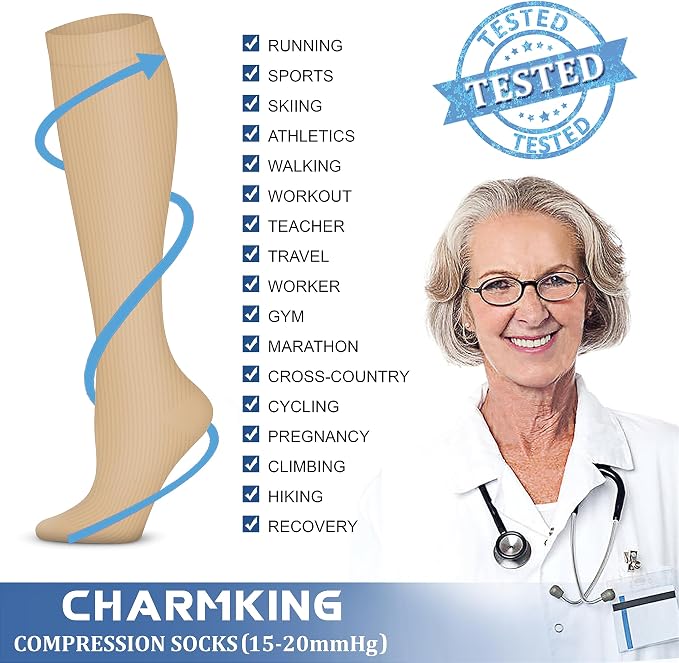 CHARMKING 6 Pairs-Compression Socks for Women & Men Circulation Best Support for Nurses, Running, Athletic,Flight Travel - Image 5