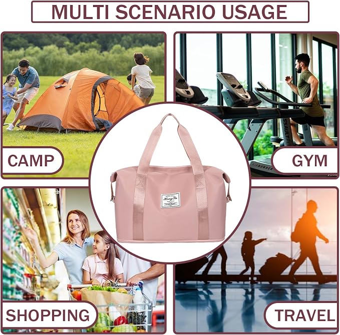 INVODA Travel Duffel Bag For Women and Men Waterproof Expandable Weekender Overnight Bag Carry on Tote Bag Dry Wet Separation Swim Sports Travel Gym Bag (Dark Pink) - Image 9