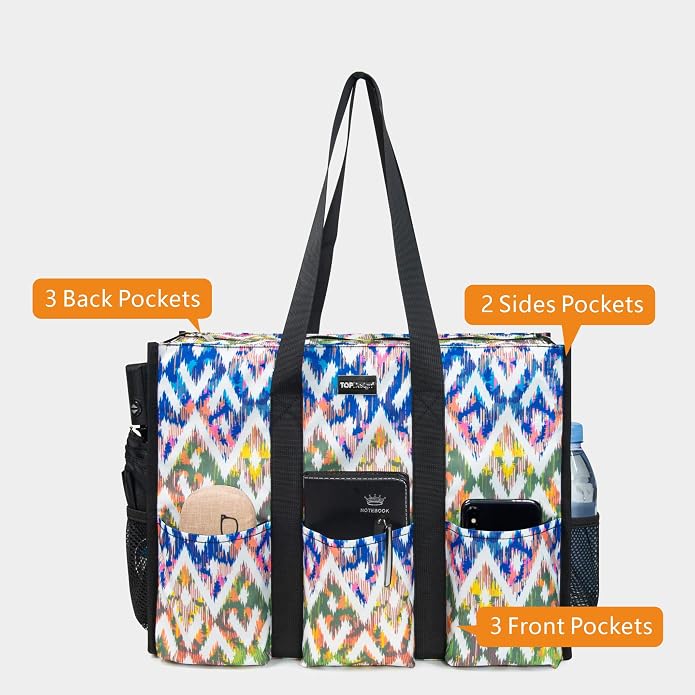 TOPDesign Utility Water Resistant Tote Bag with 13 Pockets, Top Zipper Closure & Thick Bottom Support, for Working Women - Image 3