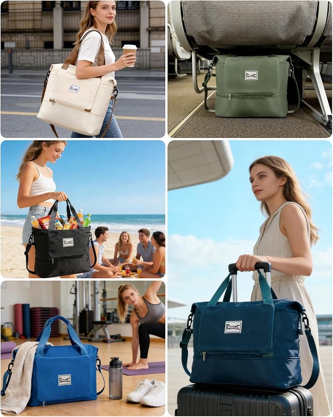 Foldable Travel Duffel Bag for Women, Peacock Blue | 40L Expandable Water-Resistant Carry on Bag, Personal Item Travel Bag Flight Approved with Wet Pocket for Gym Travel, Nylon - Image 9