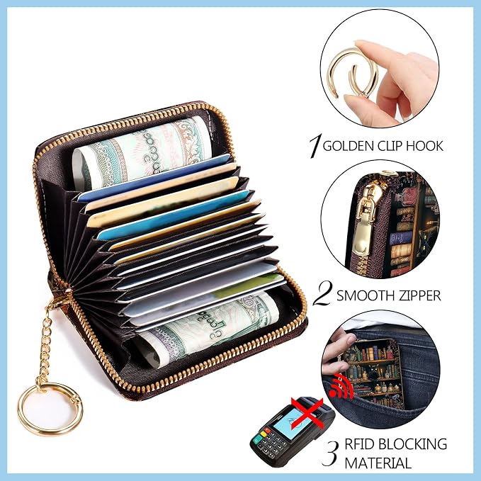 Blusabaca Women Credit Card Holder, Small RFID Wallet with Wristlet Strap | Removable Keychain, Case with Zipper, Vegan PU Leather, Cash Coin Pocket, Business Accordion Purse, Ladies Female Gift - Image 5