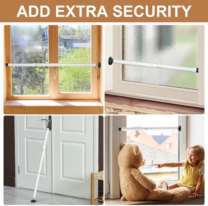Sliding Glass Door Security Bar, Patio Door Barricade Security Bar, Apartment BarSliding Door Security Bar, Door Jammer, White, 1 Pack - Image 4
