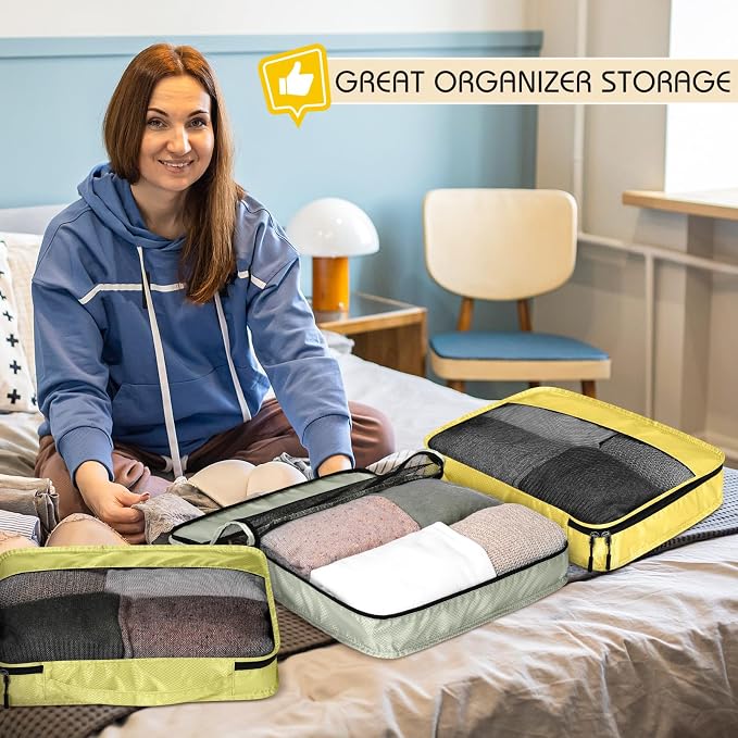 5 Pcs Packing Cubes for Suitcase Large Travel Cubes Carry on Luggage Organizer Bags for Clothes Accessories(M,Yellow) - Image 7