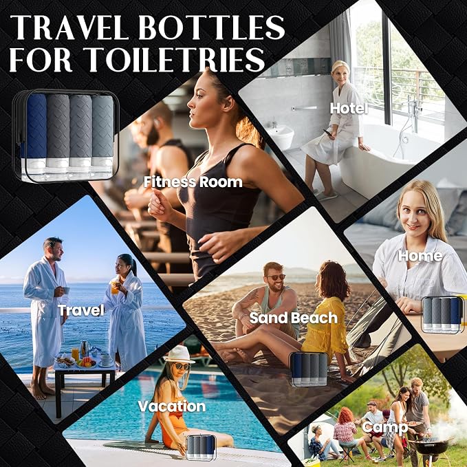 Silevoler Travel Bottles for Toiletries, TSA-Approved Travel Size Container | Woven Pattern BPA Free Silicone Leak Proof Refillable Liqus Shampoo And Conditioner Essentials Toiletry Bottles(Navy Blue) - Image 7