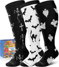 3-Pair Wide Calf Compression Socks for Women | 20-30mmHg Graduated Support, Easy On & Off, Knee High Length, Ankle Support, Travel Nurse Daily Wear, Cute Patterned by Lalapapa