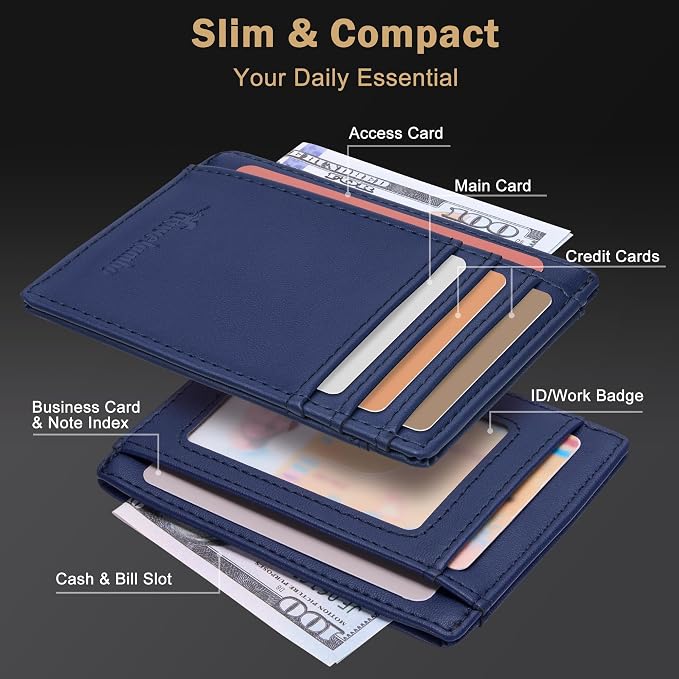 Travelambo Slim Wallet Front Pocket Minimalist Leather RFID Blocking Medium Size - Image 4