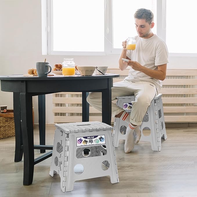 Delxo Folding Step Stool 13 Inch,300 Lbs Step Stool for Adults Grey | Foldable Step Stool 13",Non-Slip Foot Stools with Handle,Lightweight Collapsible stools for Kitchen,Bathroom,Bedroom,Garden - Image 3