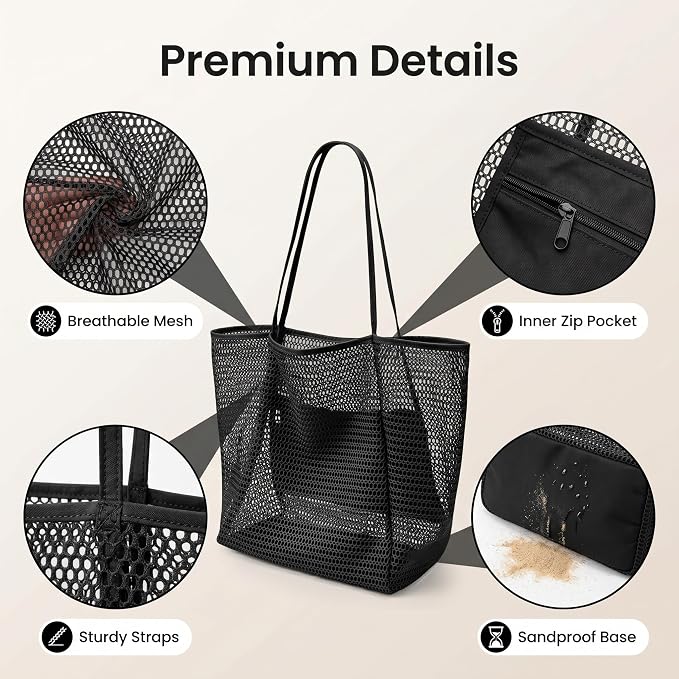 Mesh Beach Tote Bag for Women, Sandproof Quick Dry Foldable Travel Bag - Image 5