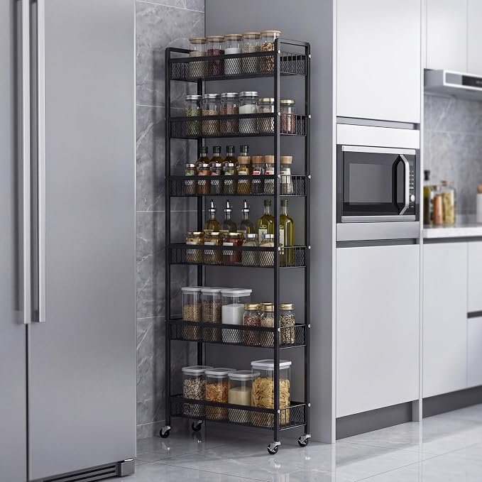 6in 6 Tier Slim Storage Cart with Wheels | Narrow Space Rolling Shelving Unit Organizer for Kitchen, Bathroom, Office - Image 7