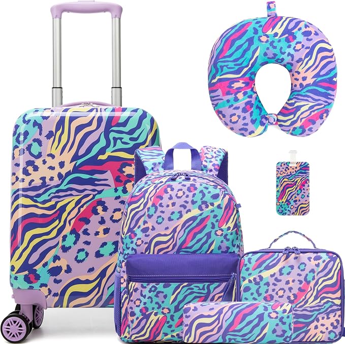 Kids Carry on Luggage Sets 5 Piece Rolling Suitcases for Girls Women with Wheels Toddler Hardshell Suitcase Set Airplane Approved by Unknown