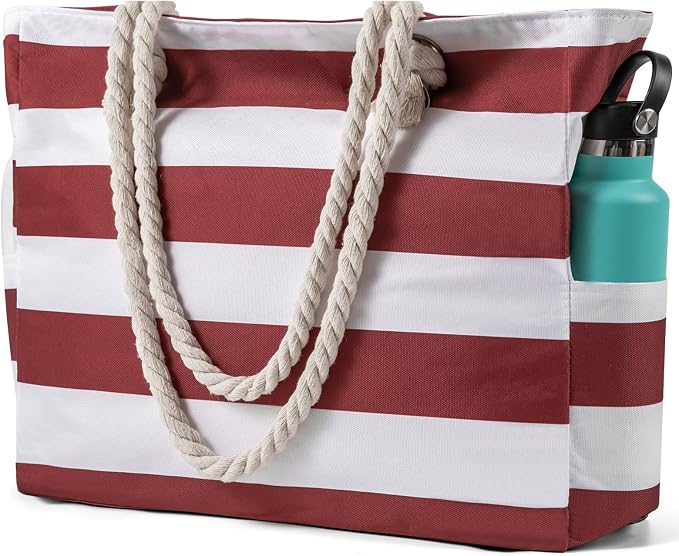 Clothirily Beach Bag for Women, Large Beach Tote Bag Waterproof with Zipper | Large Capacity Swim Pool Bag, Inner Pockets, Sandproof Foldable Beach Tote for Travel Essentials by Clothirily