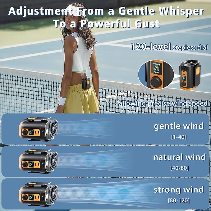 Portable Fan,Waist Clip Fan, Clip-On Personal Turbo Cooling Fan | 120-Speed Adjustable Rechargeable Clip On Waist Bladeless Fan with LED flashlight for Outdoor,Travel,Camping - Image 4