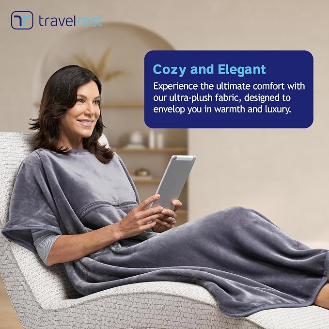 TRAVELREST 4-in-1 Travel Blanket - Comfort for Long Travel - Grey Regular | Travel Essential Pillow & Body Wrap, Soft Lightweight Blanket, Ultra-Plush Fabric, Portable Carry Case Fit For Luggage - Image 2