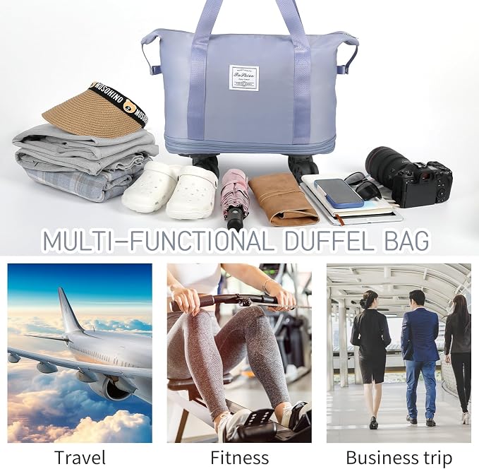 VOOWO Rolling Duffle Bag with Wheels, Expandable Foldable Duffle Bag for Travel, Rolling Under Seat Luggage Carry on Duffel Bags, Wheeled Travel Duffel Weekend Bags, Capacity 18L to 30L (Blue) - Image 6
