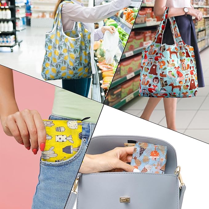 Reusable Grocery Bags, 6 Pack Foldable Shopping Tote Bags with Colorful Prints, Lightweight & Durable Washable Eco Friendly Totes for Groceries, Travel & Everyday Use - Image 2