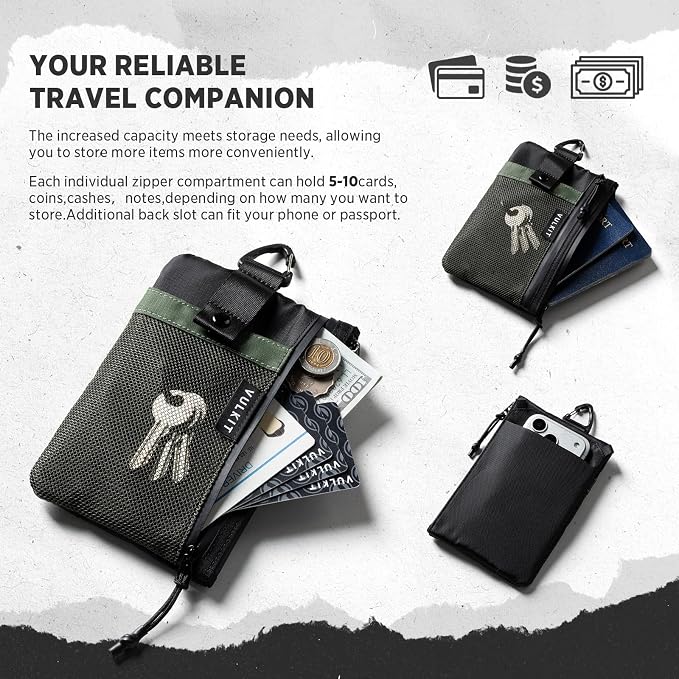VULKIT RFID Blocking Travel Wallet for Men, Water Resistant Passport & Phone Holder with Detachable Lanyard and Key Ring, Lightweight Zipper Travel Wallet - Image 4