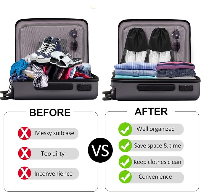 YAMIU 12PCS Shoe Bags for Travel - Large Dustproof Drawstring Shoes Pouch Packing Organizers for Men & Women, Black - Image 7