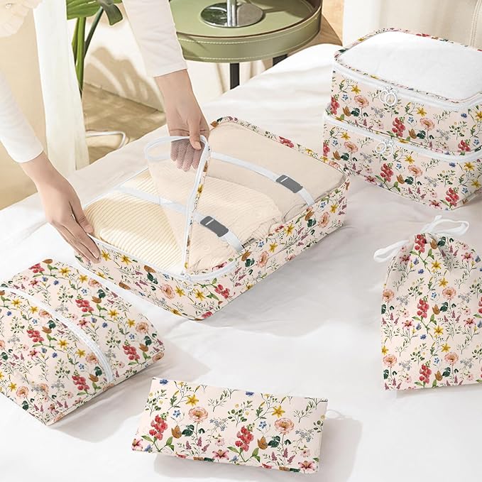 KPX 8 Set Packing Cubes for Travel, Luggage Packing Organizers Accessories Large Toiletries Bag for Clothes Shoes Cosmetics (Retro Flower) - Image 6