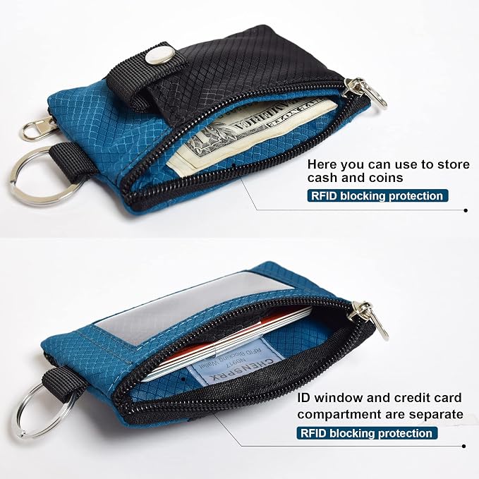 CHENSPRX Minimalist RFID Blocking Small Wallet with ID Window,WaterResistant Zip Id Case Wallet with Lanyard Keychain for Cards,Cash,Travel,Women,Men - Image 4