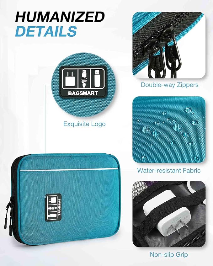 BAGSMART Large Electronics Organizer Travel Case for Tech Accessories, Blue | Travel Cable Organizer, For Travel Essentials, Cord Organizer, For Phone Power Bank SD Card - Image 4