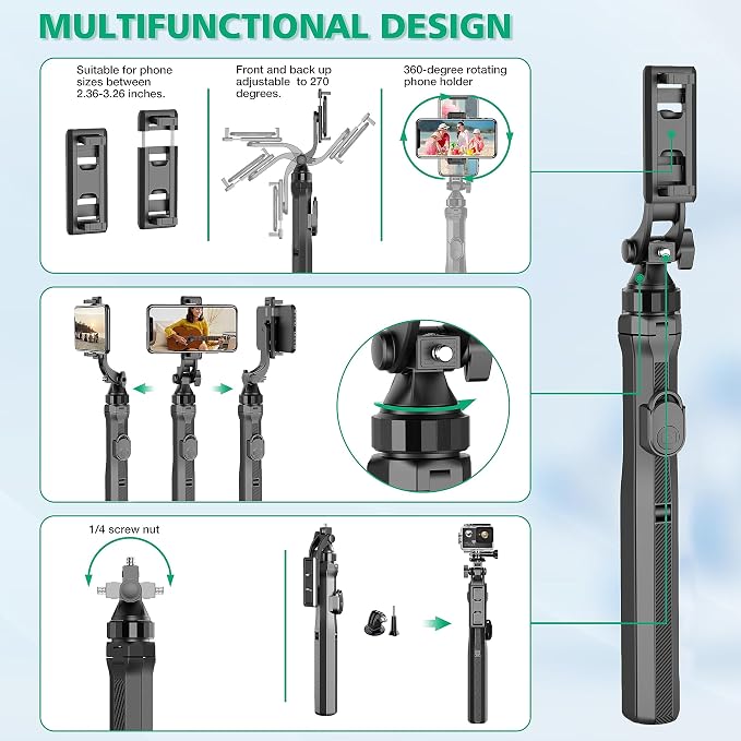 70.6" Phone Stand & Selfie Stick Tripod, Extendable Cell Stand with Remote and Phone Holder for Vlogging/Streaming, Compatible with iPhone Android GoPro - Image 3