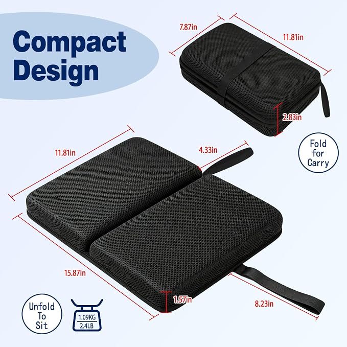 Honeycomb Gel Foldable Portable Seat Cushion for Airplane Travel Stadium | Pressure Relief,Breathable Honeycomb,Non-Slip Base,Compact,Cooling Gel,Washable Cover,Built-in Handle,Bleachers Car Office - Image 2